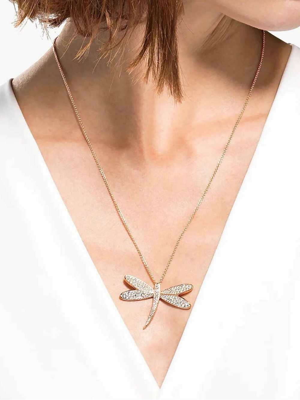 Swarovski Rose Gold Dragonfly Pendant Necklace with Clear Crystals